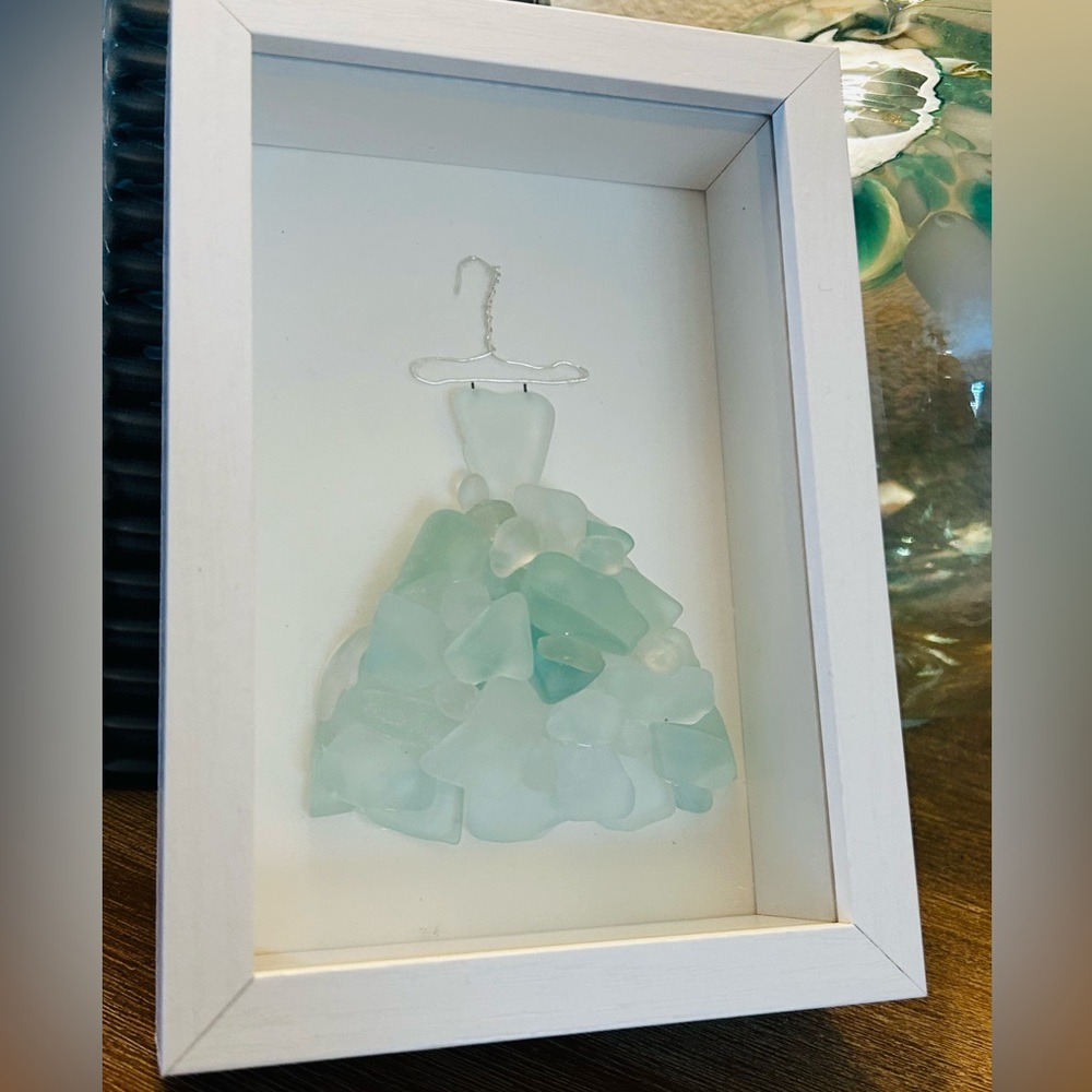 Ocean Breeze Gown, a whimsical sea glass dress framed in a 5x7 shadow box
